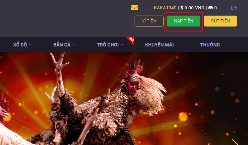 Clcik nạp tiền trong giao diện vegas79